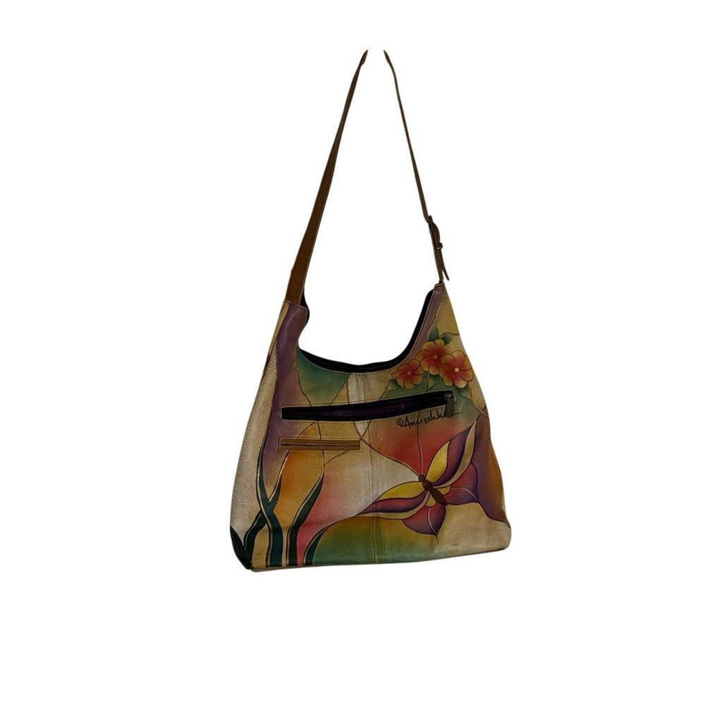Anushka Leather Hand Painted Hobo Art to Wear Artsy Butterfly Floral Purse